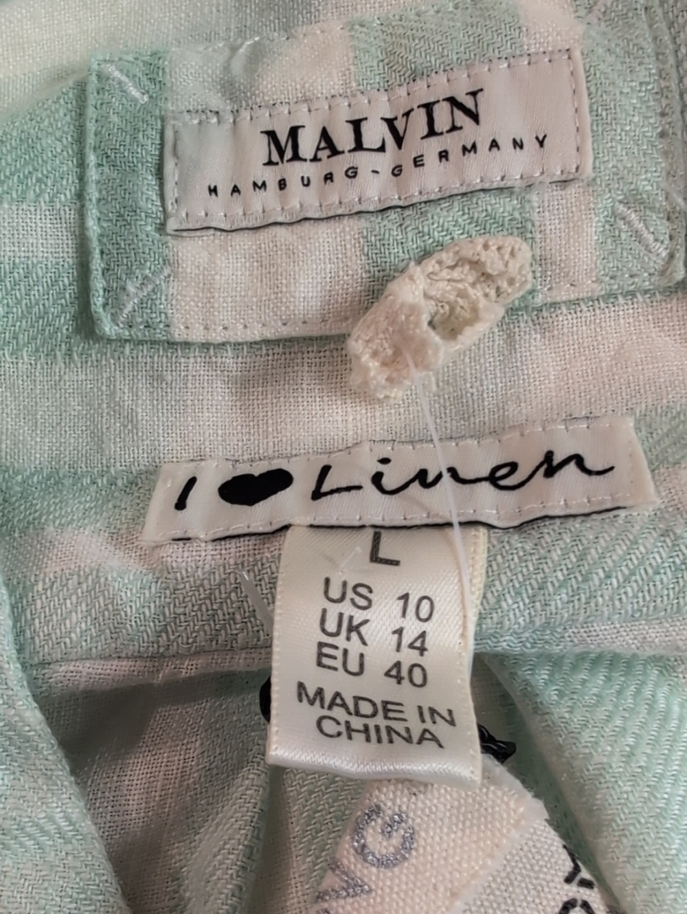 Malvin | Hamburg Germany 100% Linen Green/White Stripe Shirt Dress Size 10 NWT - Picture 8 of 9